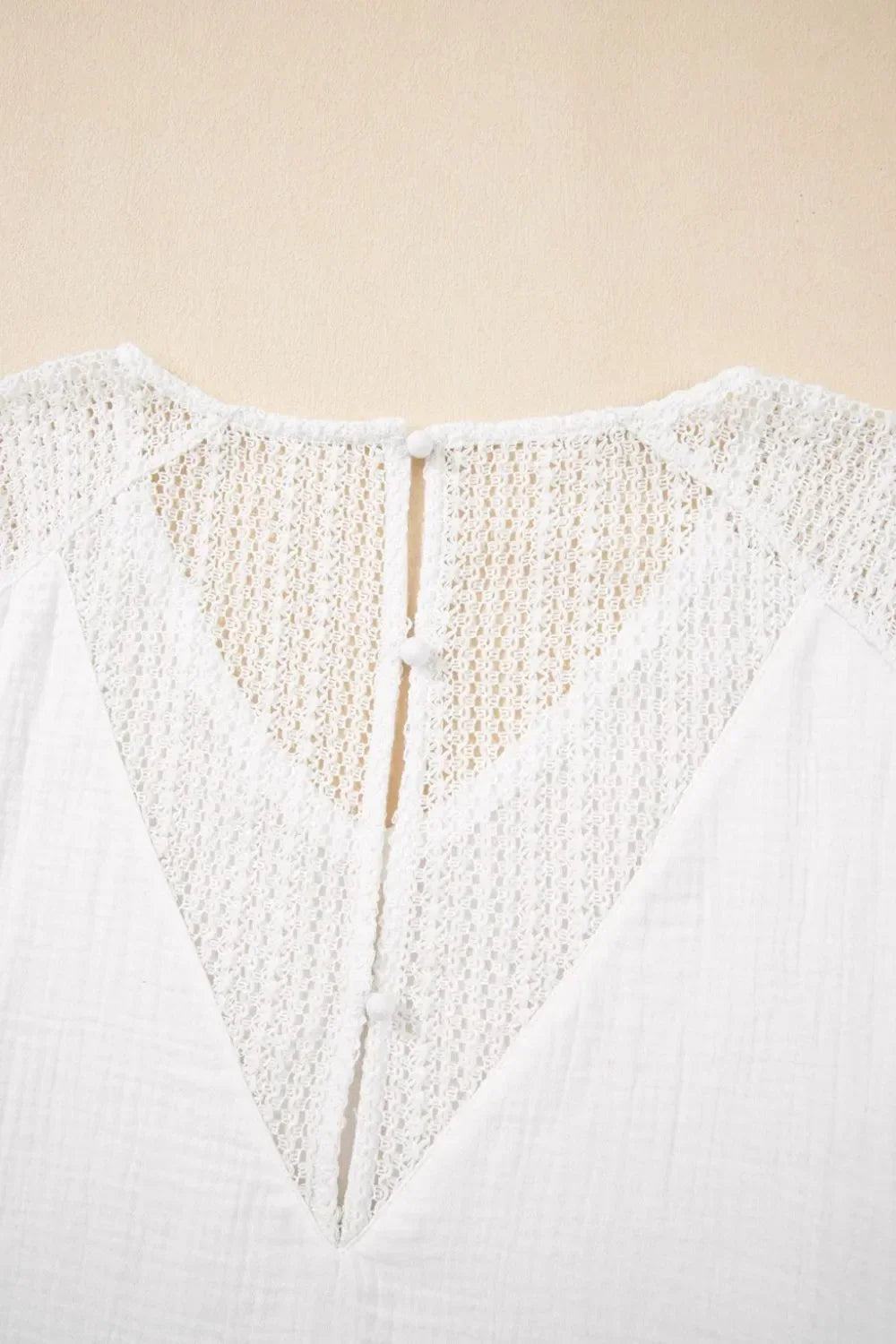 Lace Crochet Textured Button Back V Neck T Shirt - Southern Shores Clothing