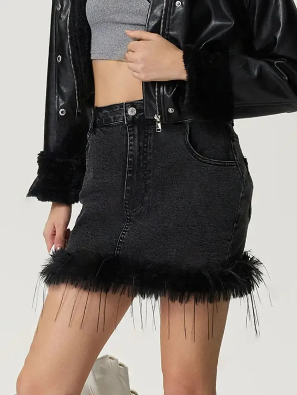 Stretch Plush Hem Mini Denim Skirt Relaxed Fit - Southern Shores Clothing