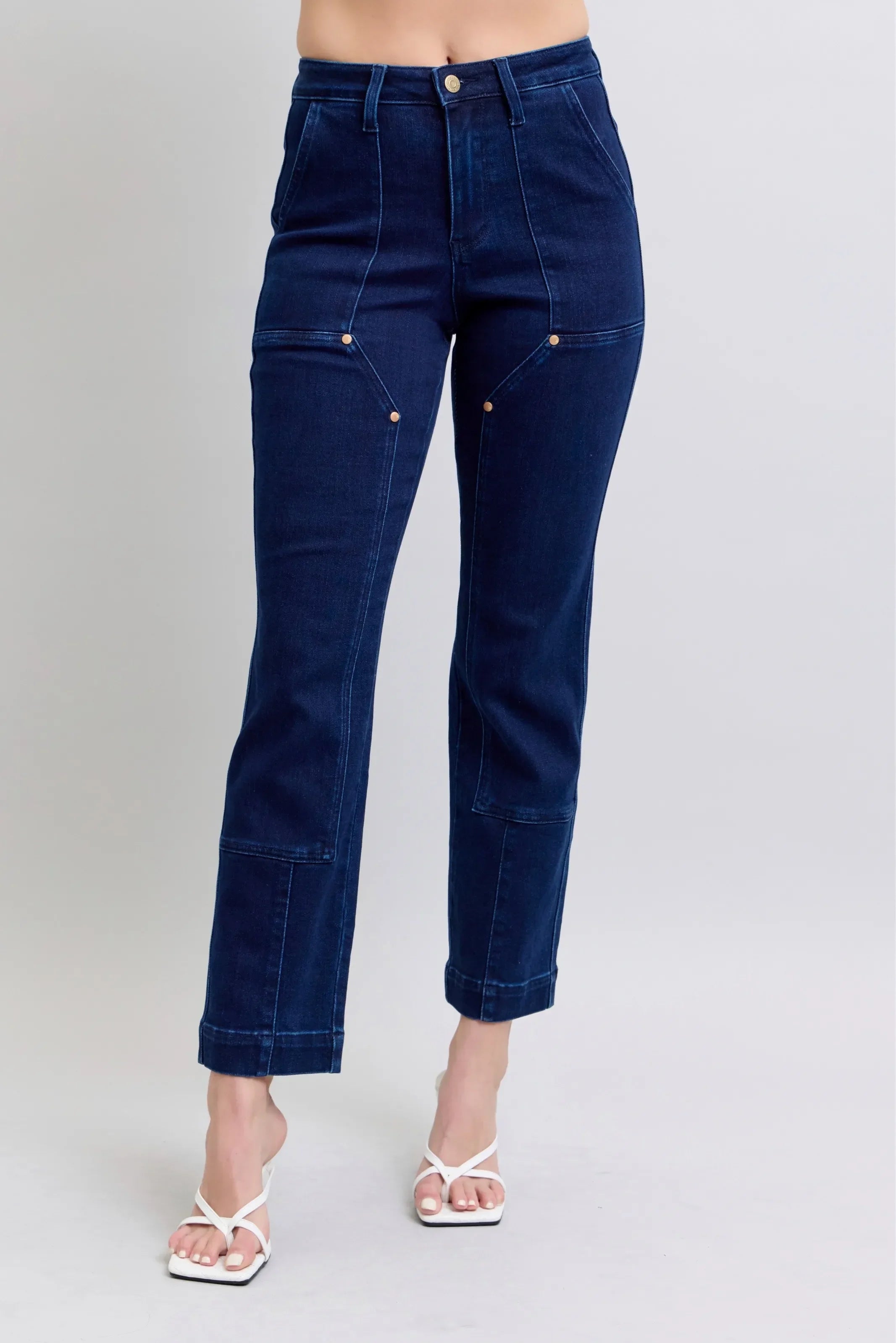 High-Waisted Knee Patch Straight Denim Jeans - Southern Shores Clothing