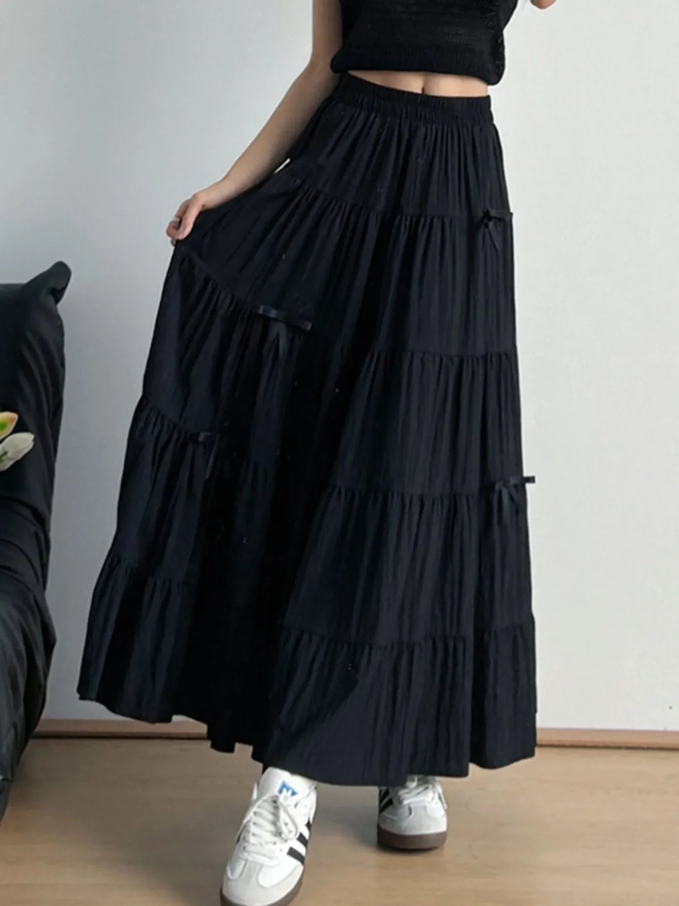 Tiered Elastic Waist Maxi Skirt Polyester - Southern Shores Clothing