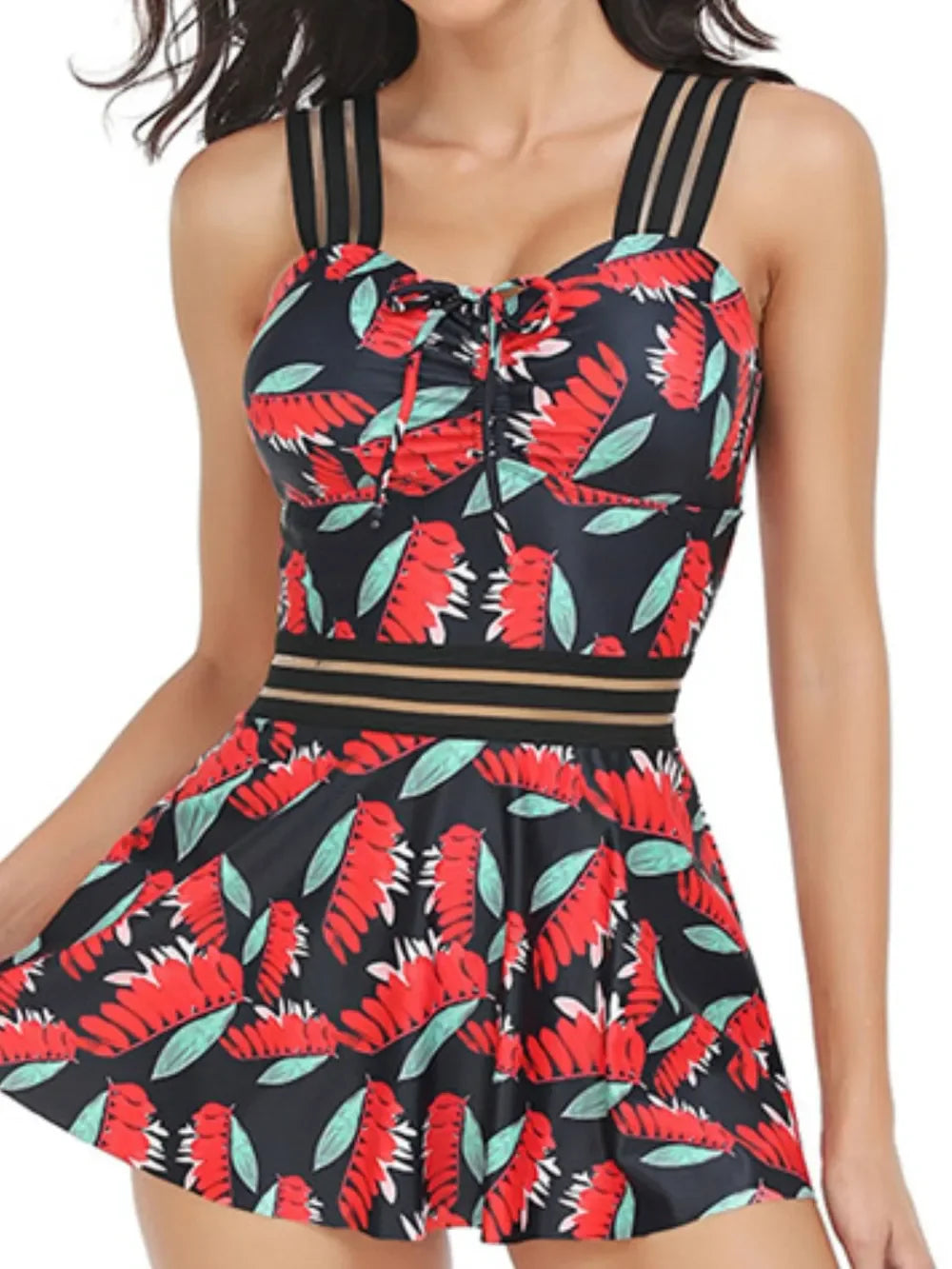 Ruched Printed Sweetheart Neck Two-Piece Bold Print Swim Set - Southern Shores Clothing