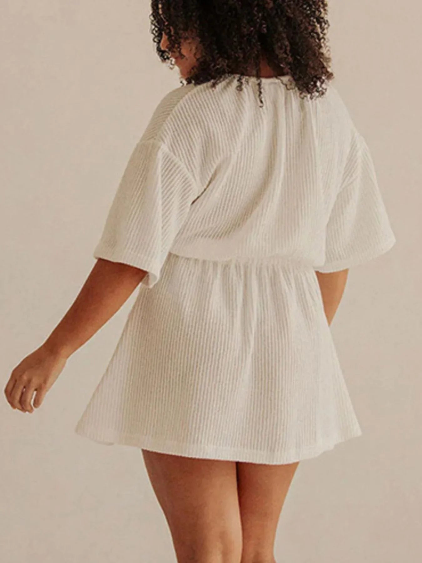Relaxed Fit Half Sleeve Cover-Up Dress With Drawstring Waist - Southern Shores Clothing
