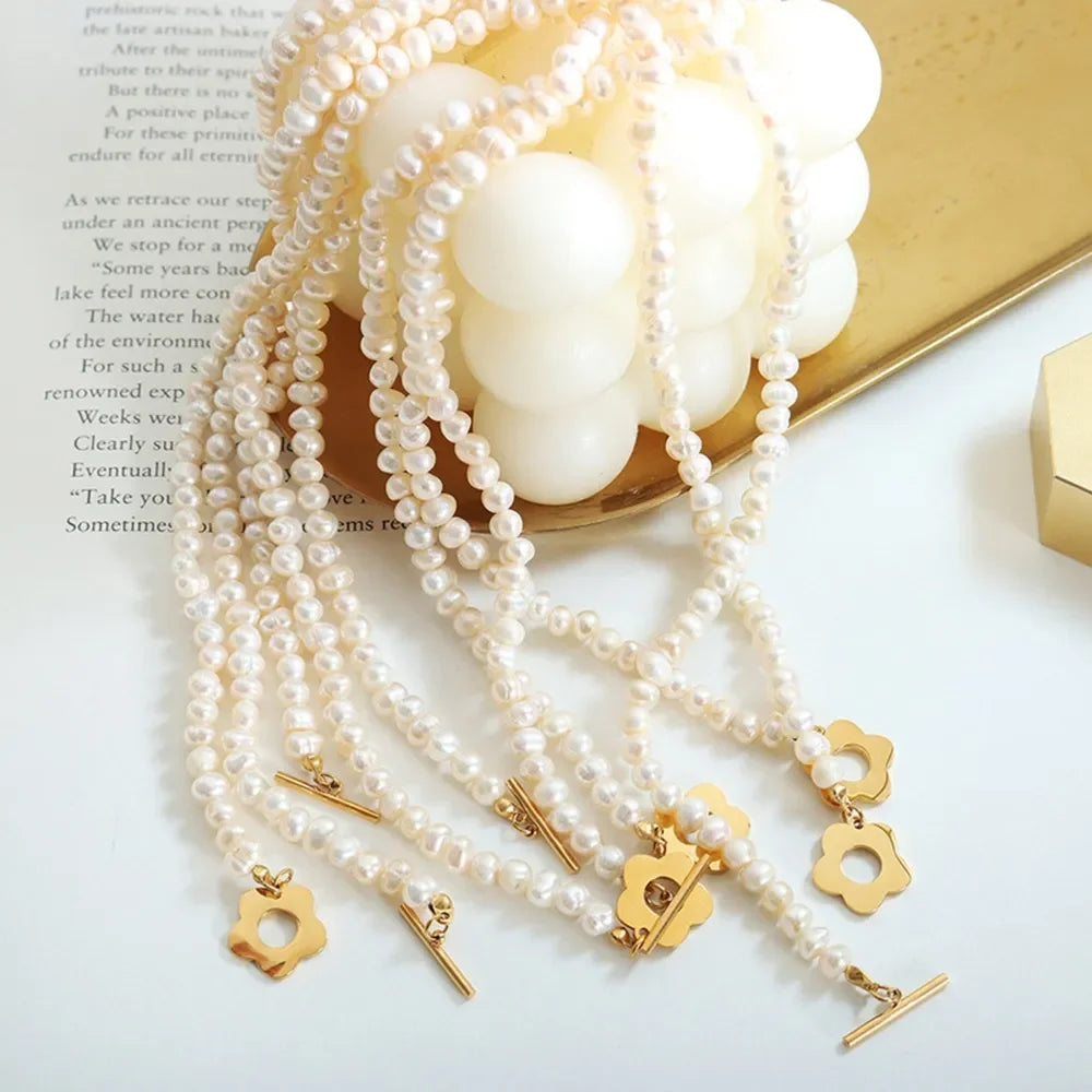 Gold Plated Titanium Pearl Necklace With Freshwater Pearls - Southern Shores Clothing