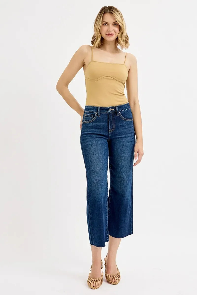Plus Size High Rise Crop Wide Denim Jeans Tummy Control - Southern Shores Clothing