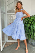 Striped Tie-Shoulder Tiered Dress With Smocked Bodice - Southern Shores Clothing