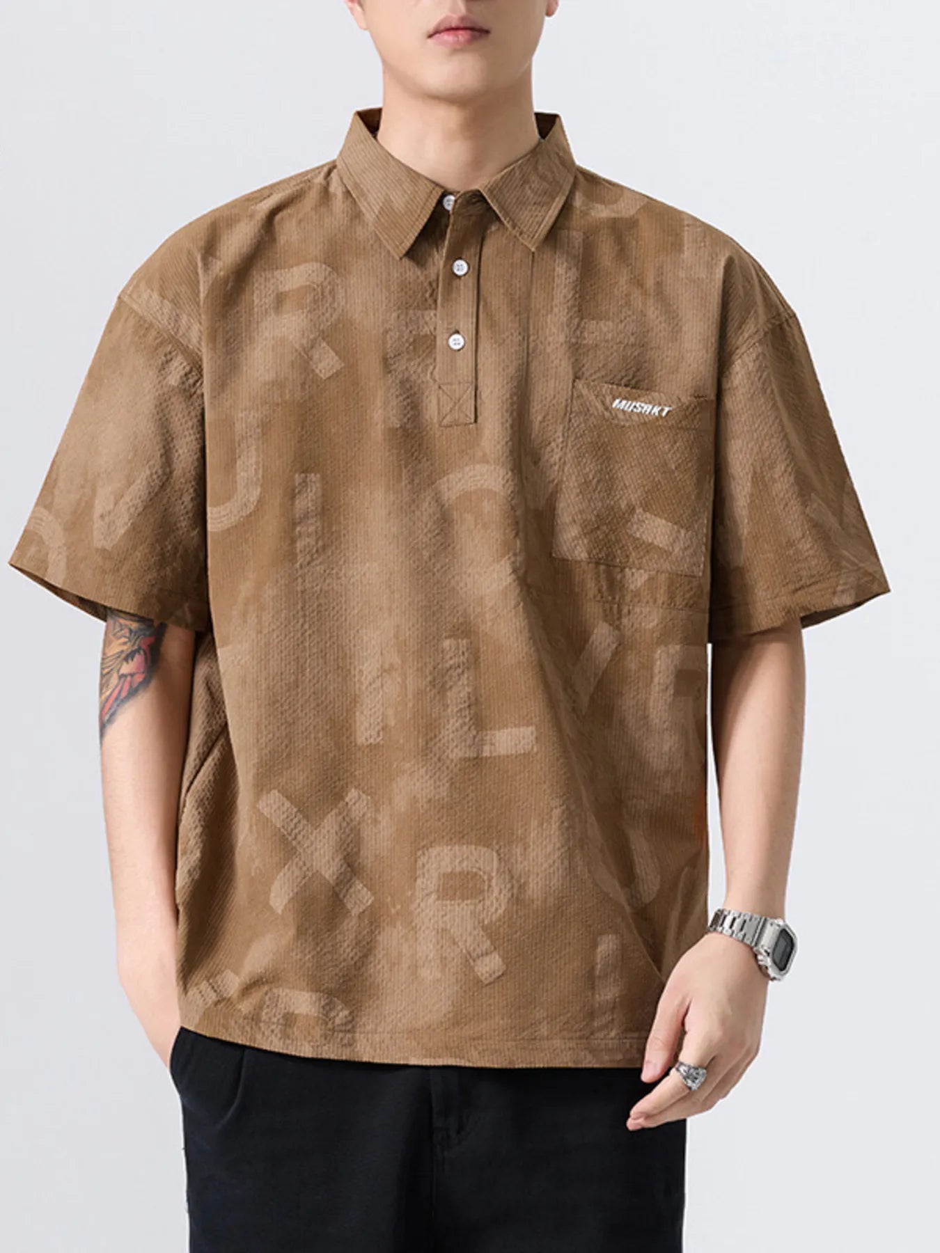 Men's Plus Size Letter Print Short Sleeve Polo