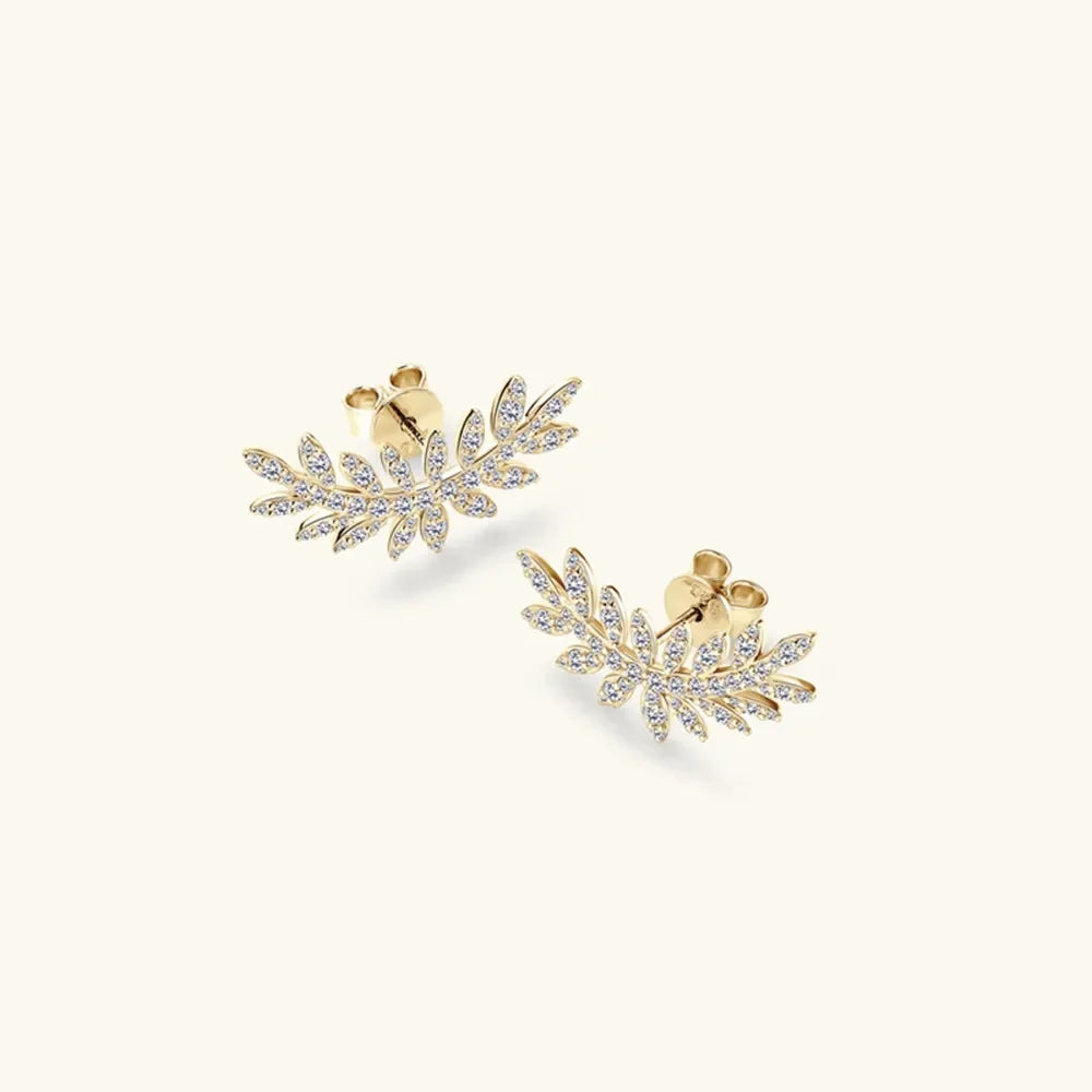 Moissanite Leaf Stud Earrings Sterling Silver - Southern Shores Clothing