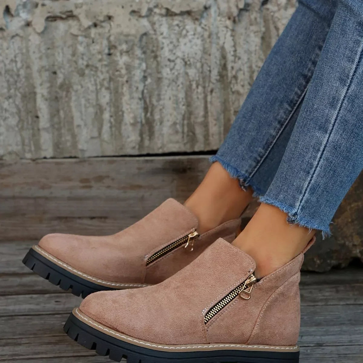 Suede Ankle Boots With Zipper Detail Mid Heel - Southern Shores Clothing