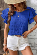 Round Neck Ruffle Sleeve Blouse For Casual Wear - Southern Shores Clothing
