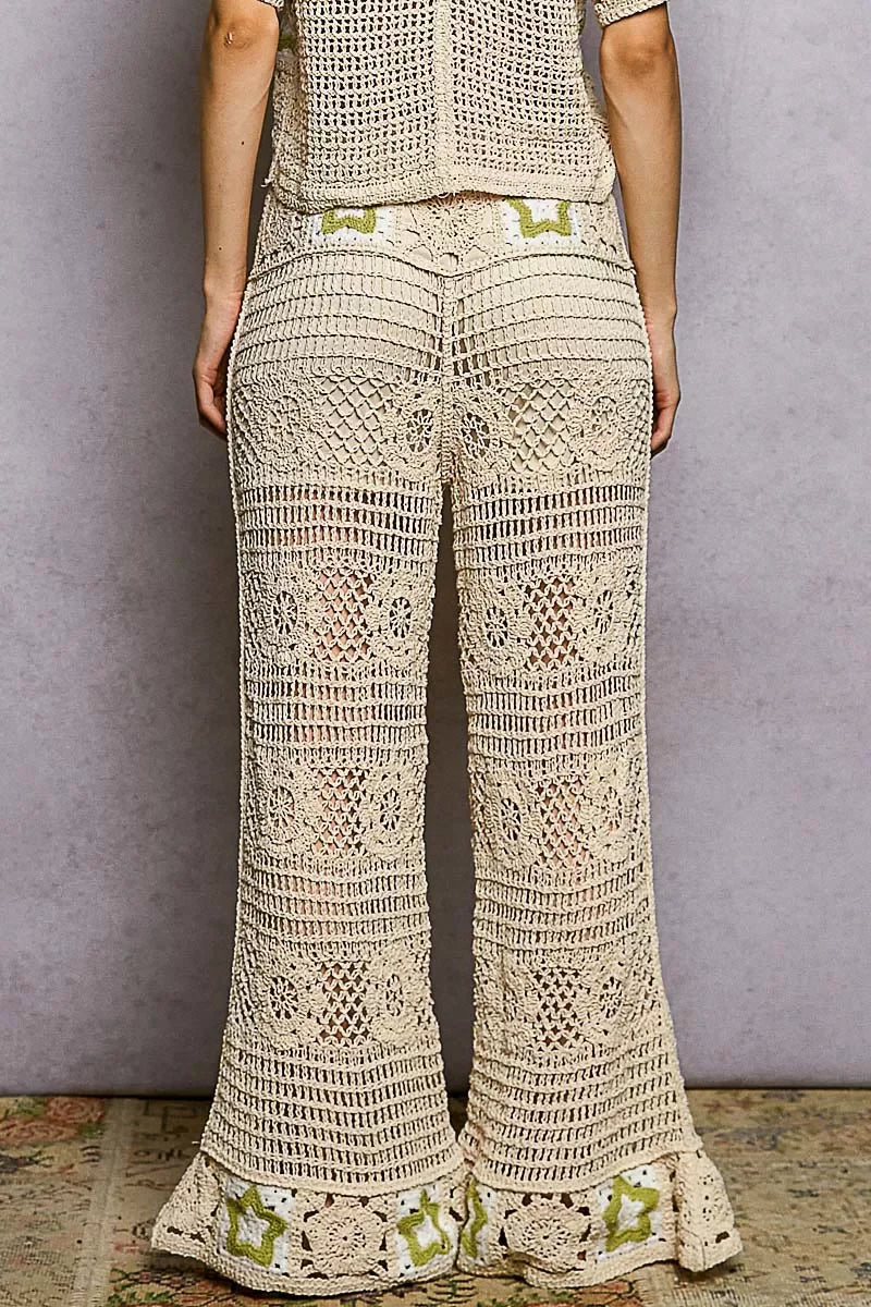 Openwork Crochet Flare Pants Contrast Star - Southern Shores Clothing