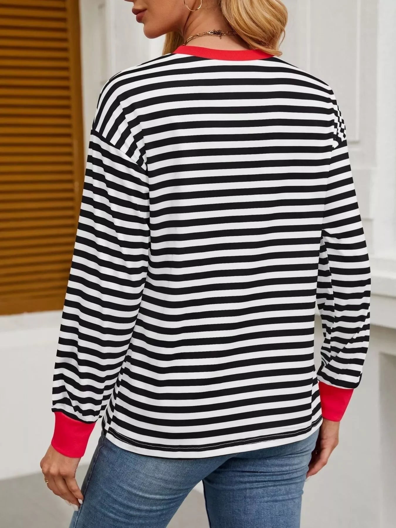 Striped Round Neck Long Sleeve T-Shirt - Southern Shores Clothing