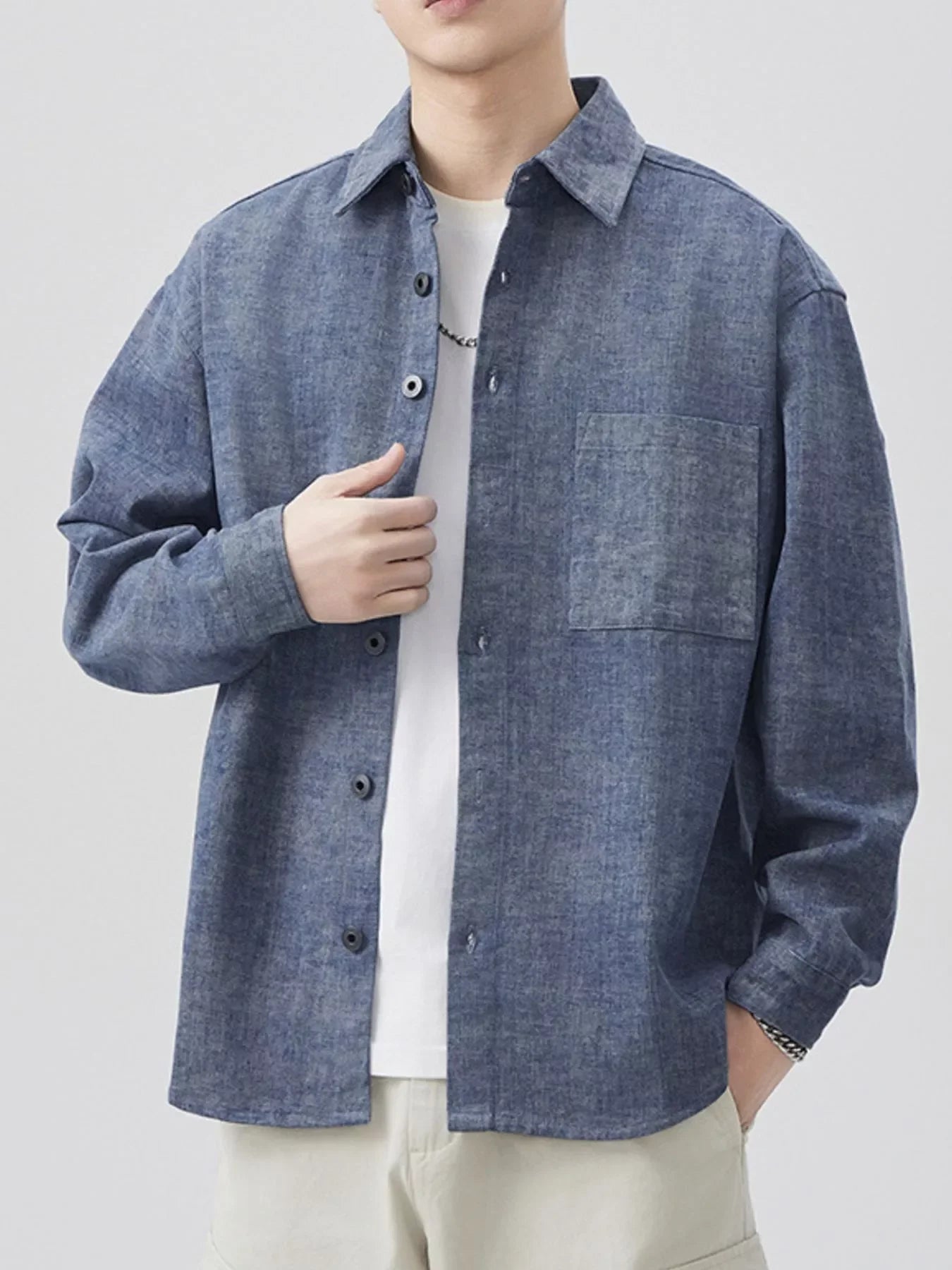 Plus Size Cotton Long Sleeve Button-Up Shirt - Southern Shores Clothing