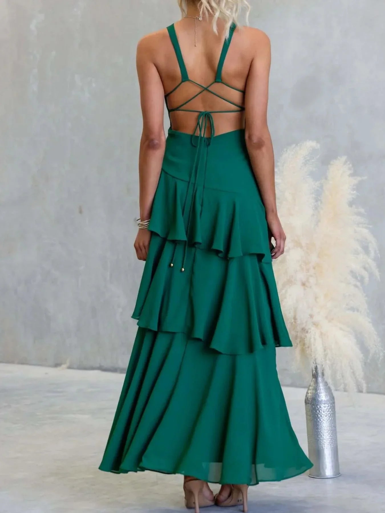 Sleeveless Ruffled Layered Backless Maxi Dress - Southern Shores Clothing