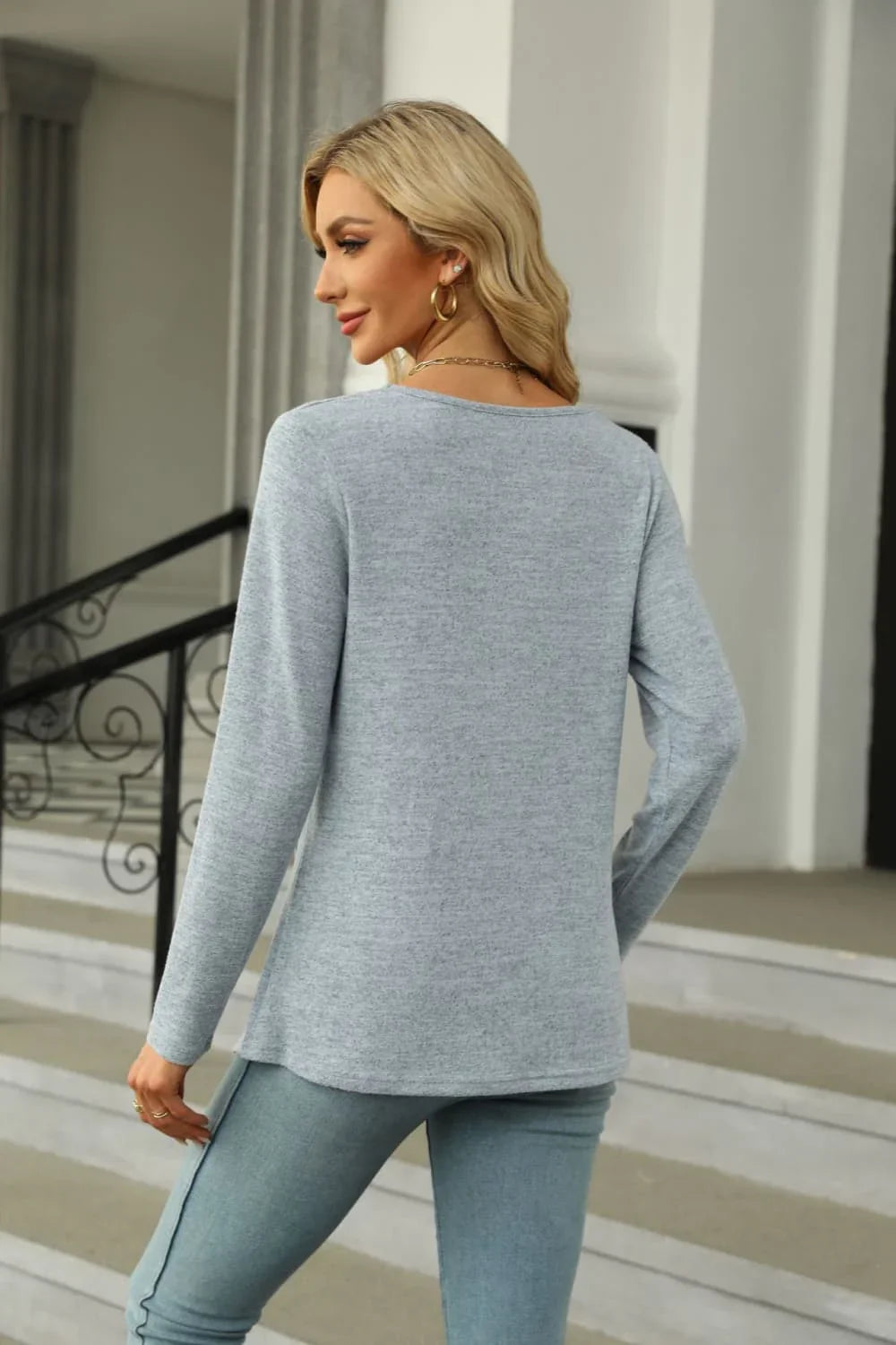 Square Neck Long Sleeve Slit Stretchy T Shirt - Southern Shores Clothing
