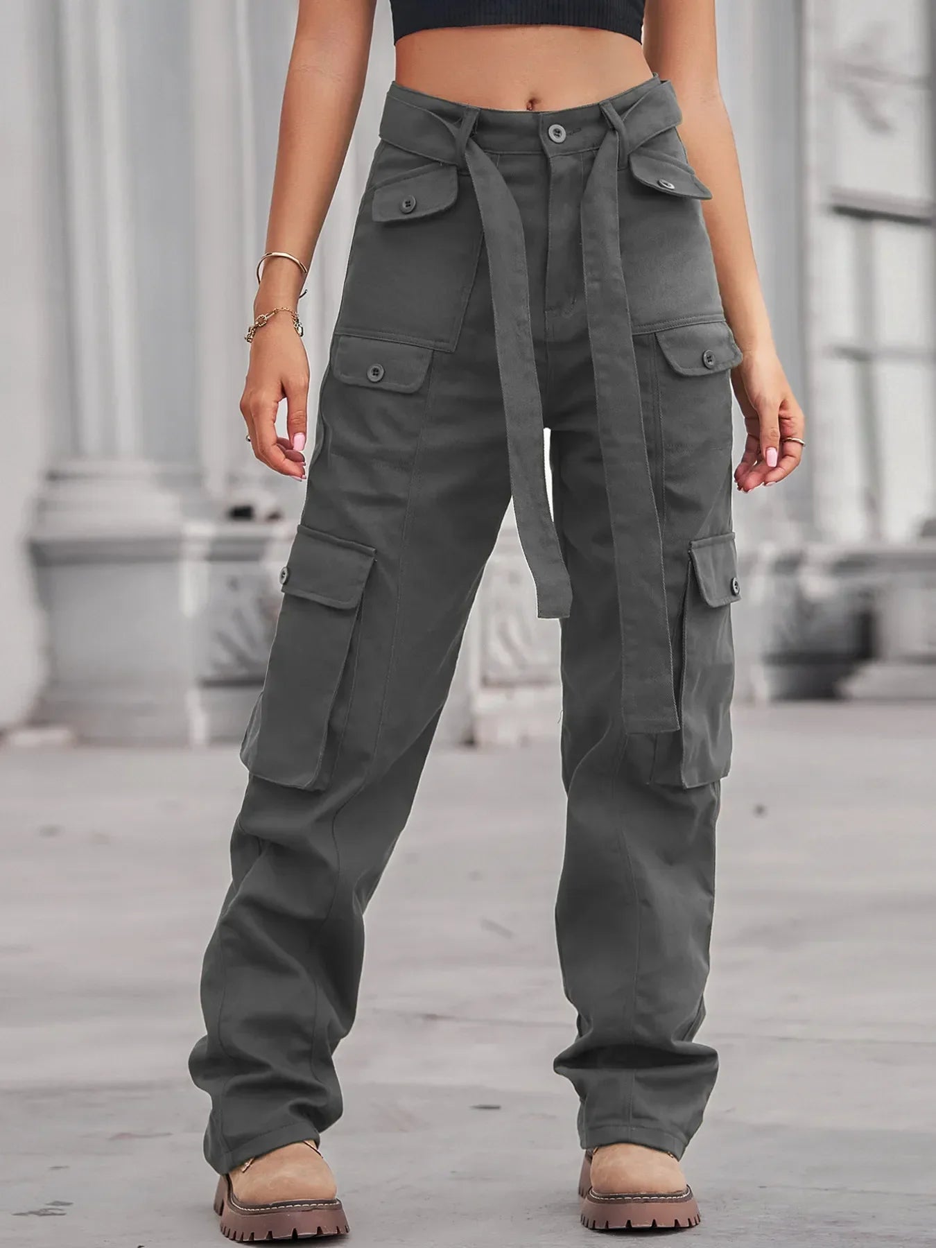 Charleston Inspired High-Waisted Multi-Pocket Cargo Jeans - Southern Shores Clothing