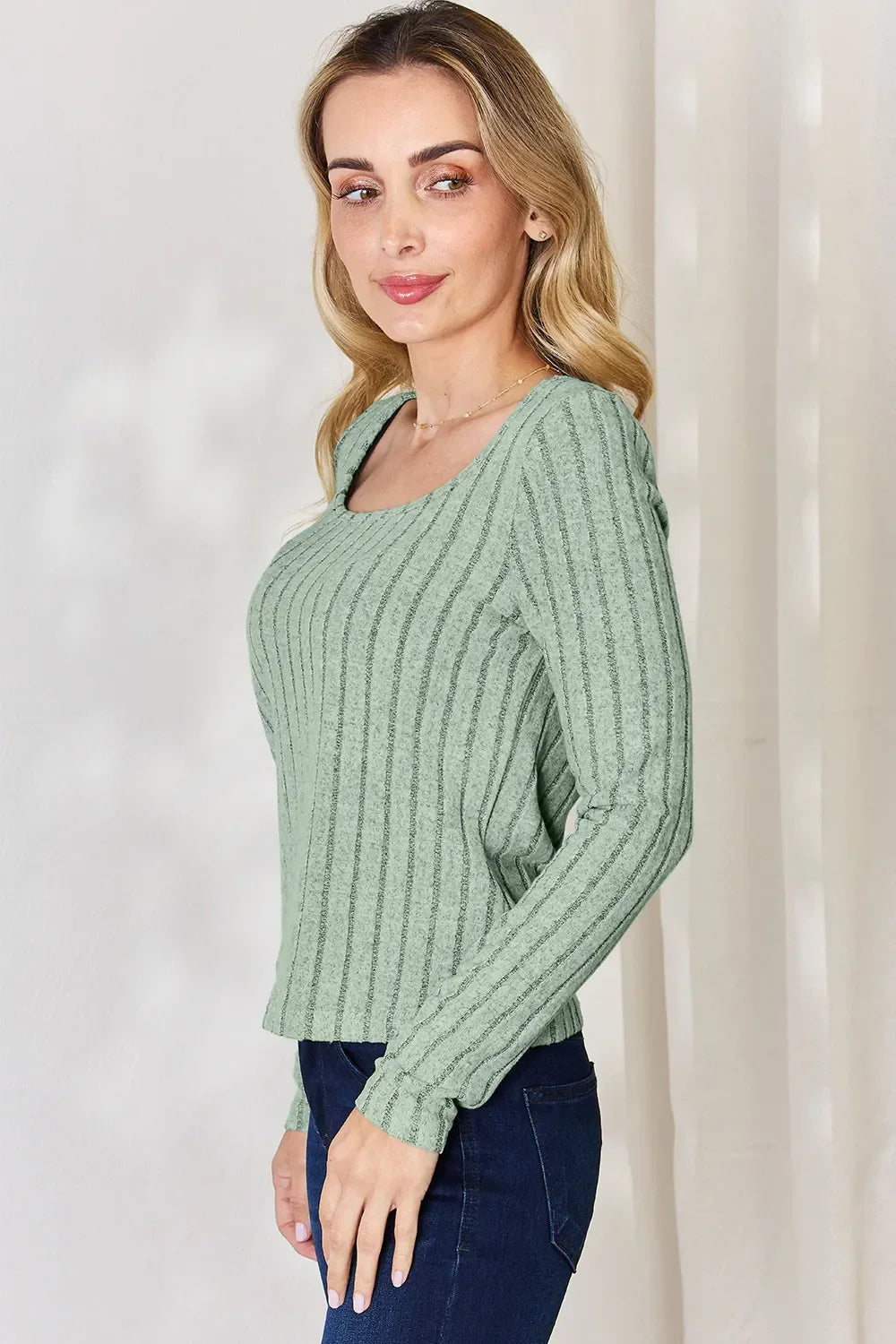 Ribbed Long Sleeve Top Stretch Knit Lightweight - Southern Shores Clothing