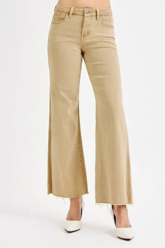 Plus Size Wide Leg Raw Hem Denim Jeans Stretch - Southern Shores Clothing