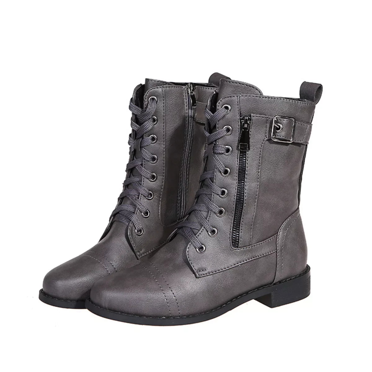 Lace-Up Ankle Boots With Zipper Detail, Low Heels - Southern Shores Clothing