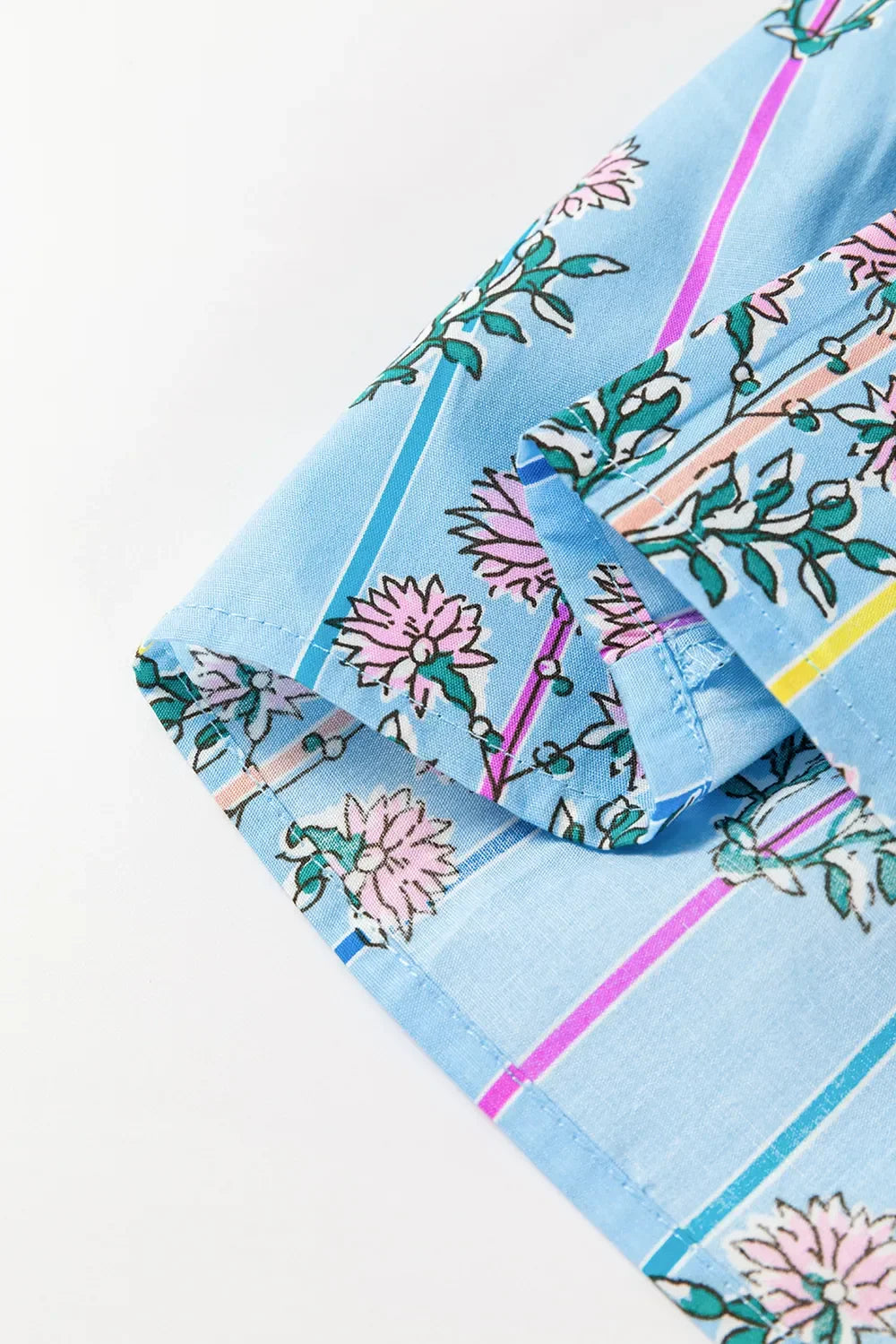 Smocked Floral Print Tie Neck Cotton Blouse - Southern Shores Clothing