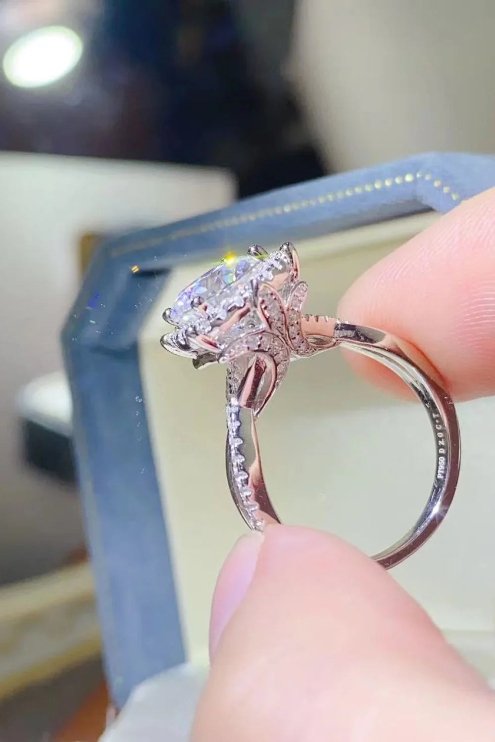 2 Carat Moissanite Sterling Silver Ring With Zircon Halo - Southern Shores Clothing