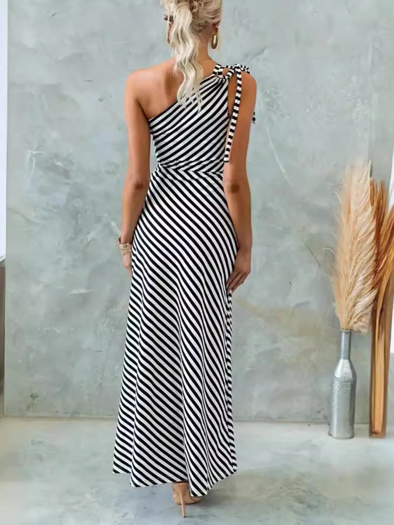One Shoulder Striped Maxi Dress For Everyday Wear - Southern Shores Clothing