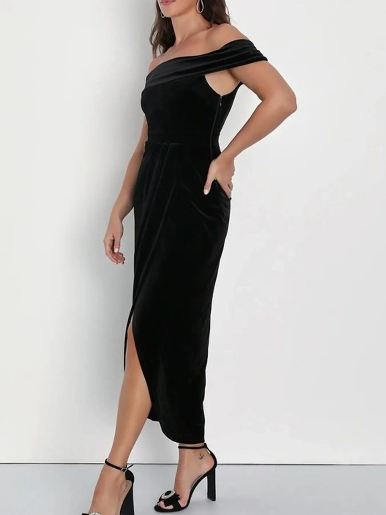 Off Shoulder Wrap Dress With Side Slit Silhouette - Southern Shores Clothing