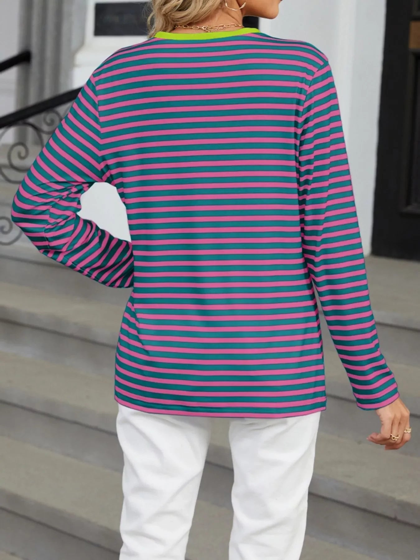 Striped Long Sleeve Henley T-Shirt - Southern Shores Clothing