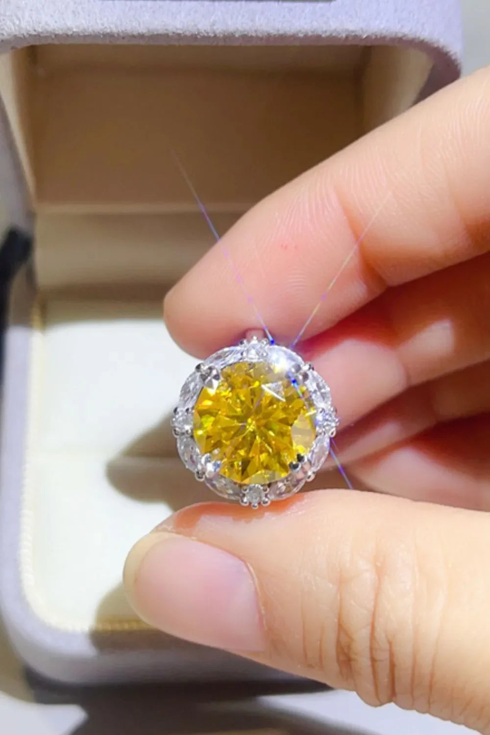 5 Carat Yellow Moissanite Sterling Silver Ring With Halo - Southern Shores Clothing