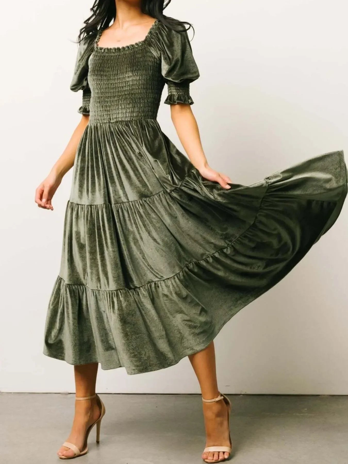 Smocked Half Sleeve Tiered Midi Dress Coastal Style - Southern Shores Clothing
