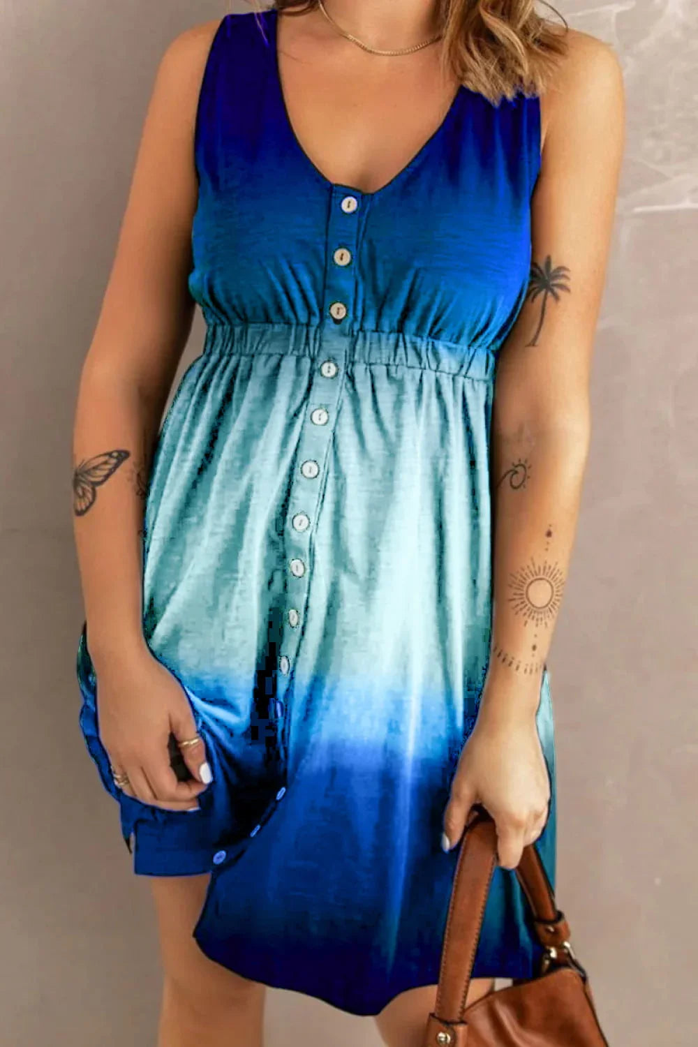 Scoop Neck Buttoned Sleeveless Dress With Pockets - Southern Shores Clothing