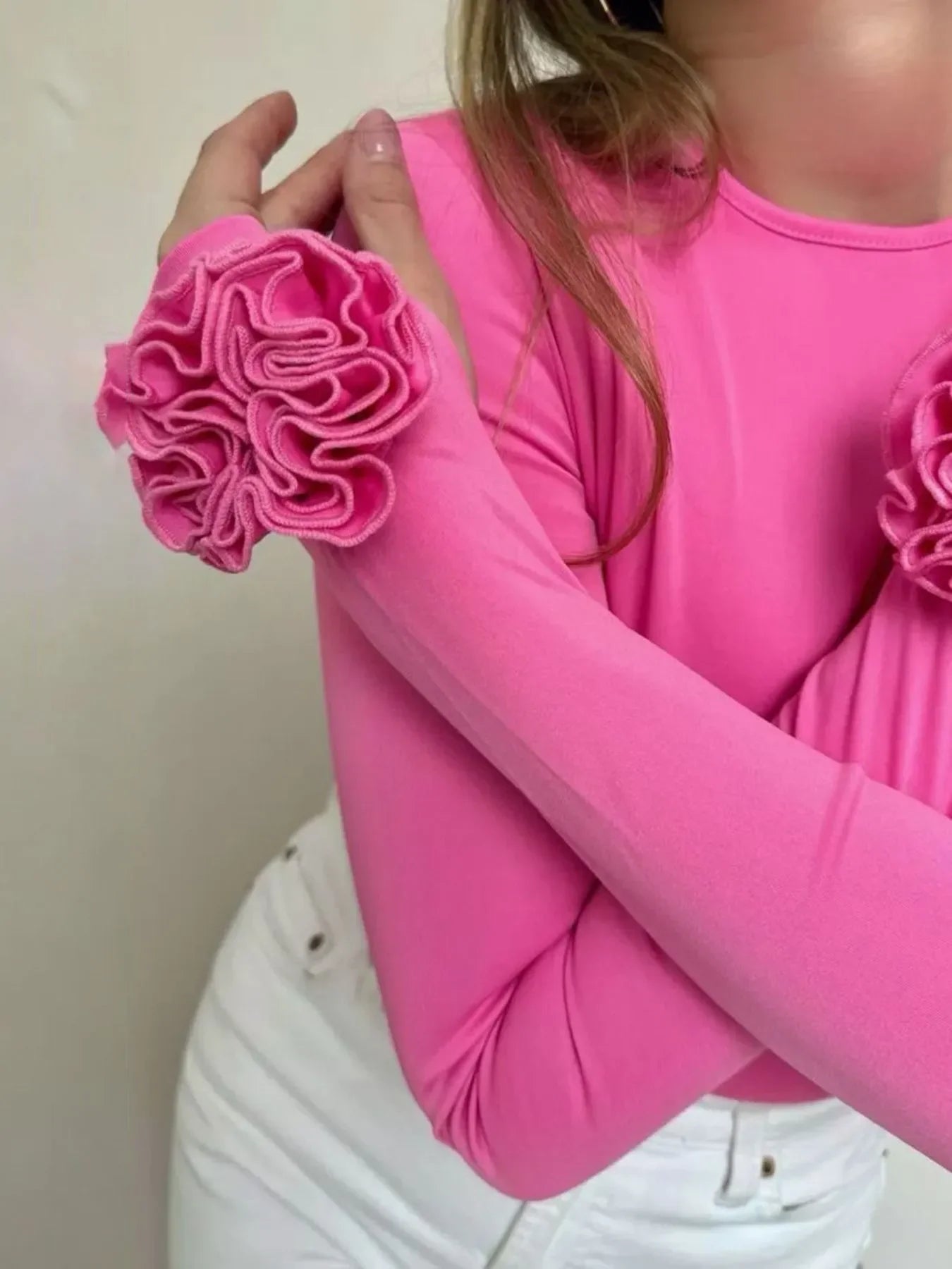 Flower Round Neck Long Sleeve T-Shirt - Southern Shores Clothing