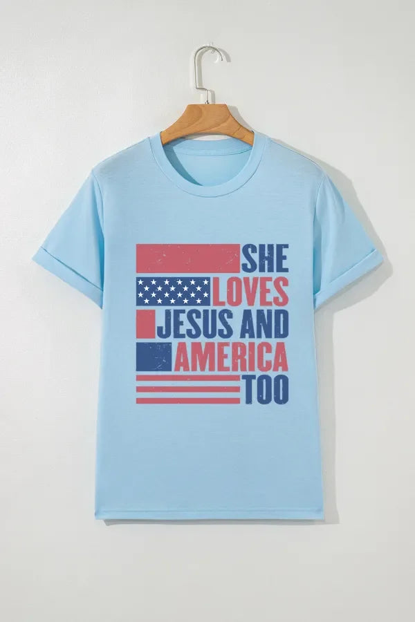 Patriotic US Flag Round Neck Short Sleeve T Shirt - Southern Shores Clothing