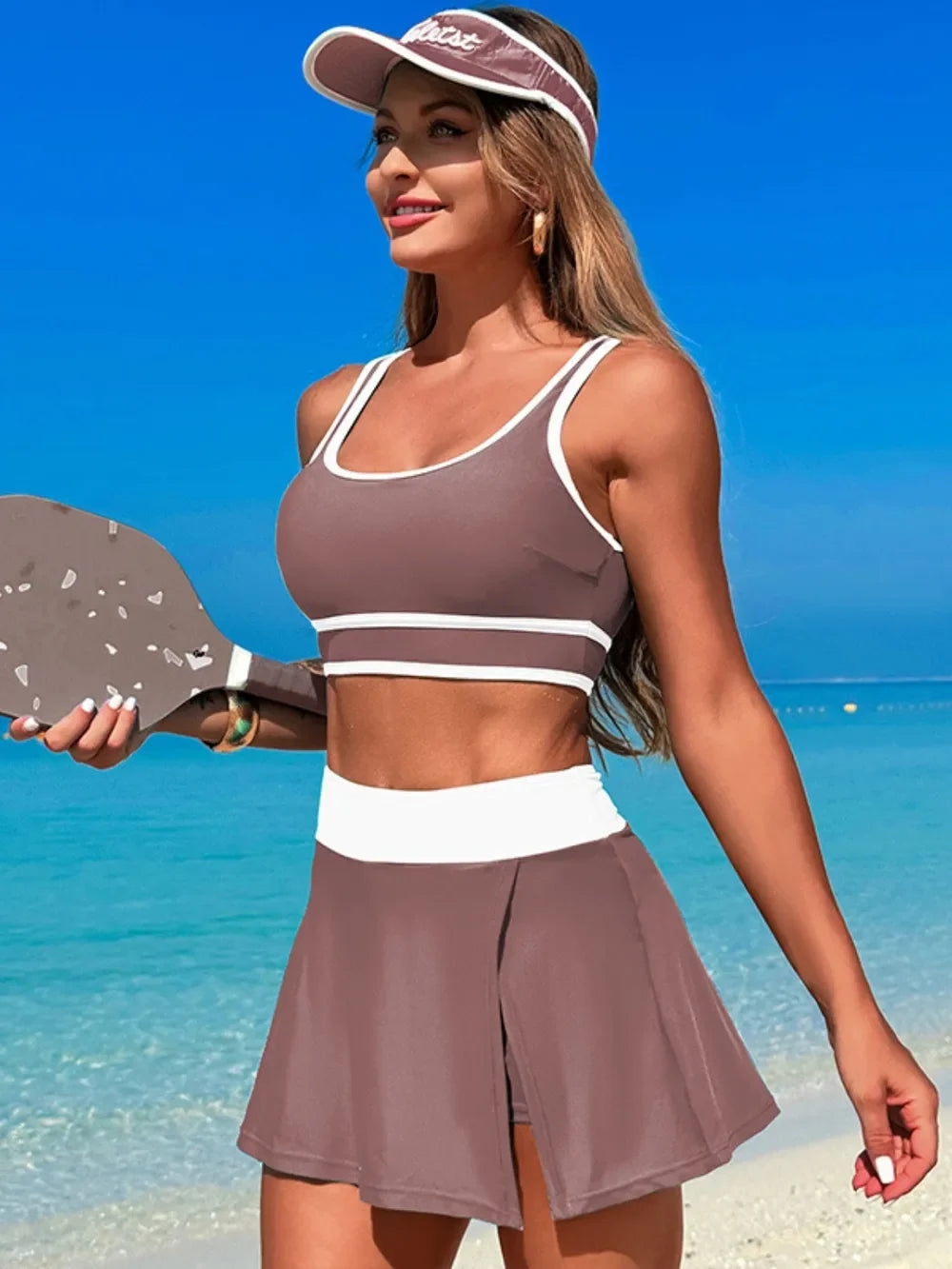Two-Piece Swim Set With Scoop Neck Top And Skort Lightweight - Southern Shores Clothing