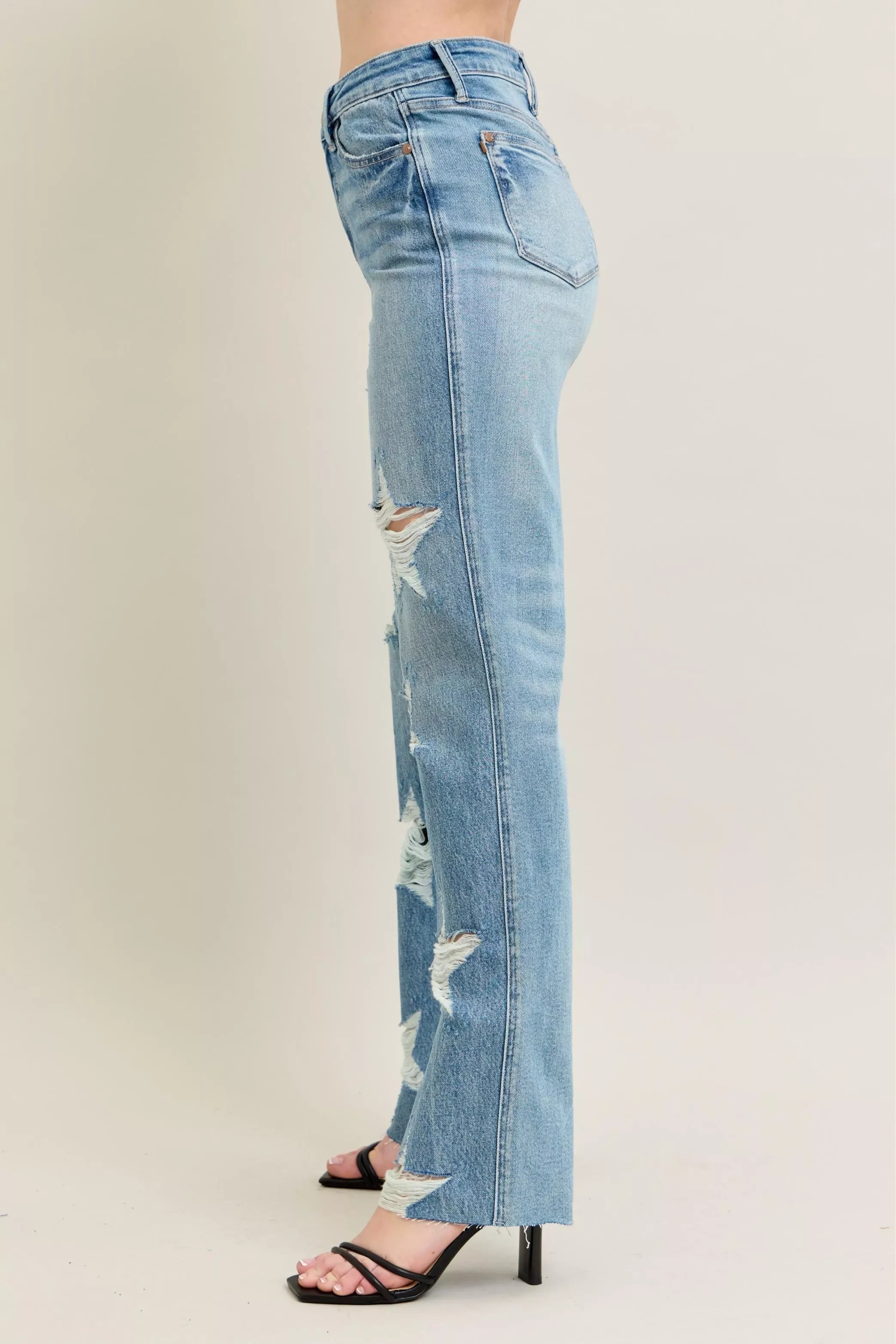 Plus Size High Waist Destroyed Straight Jeans - Southern Shores Clothing