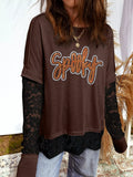 Oversized Rhinestone Spooky Graphic Lace Patchwork Tee - Southern Shores Clothing