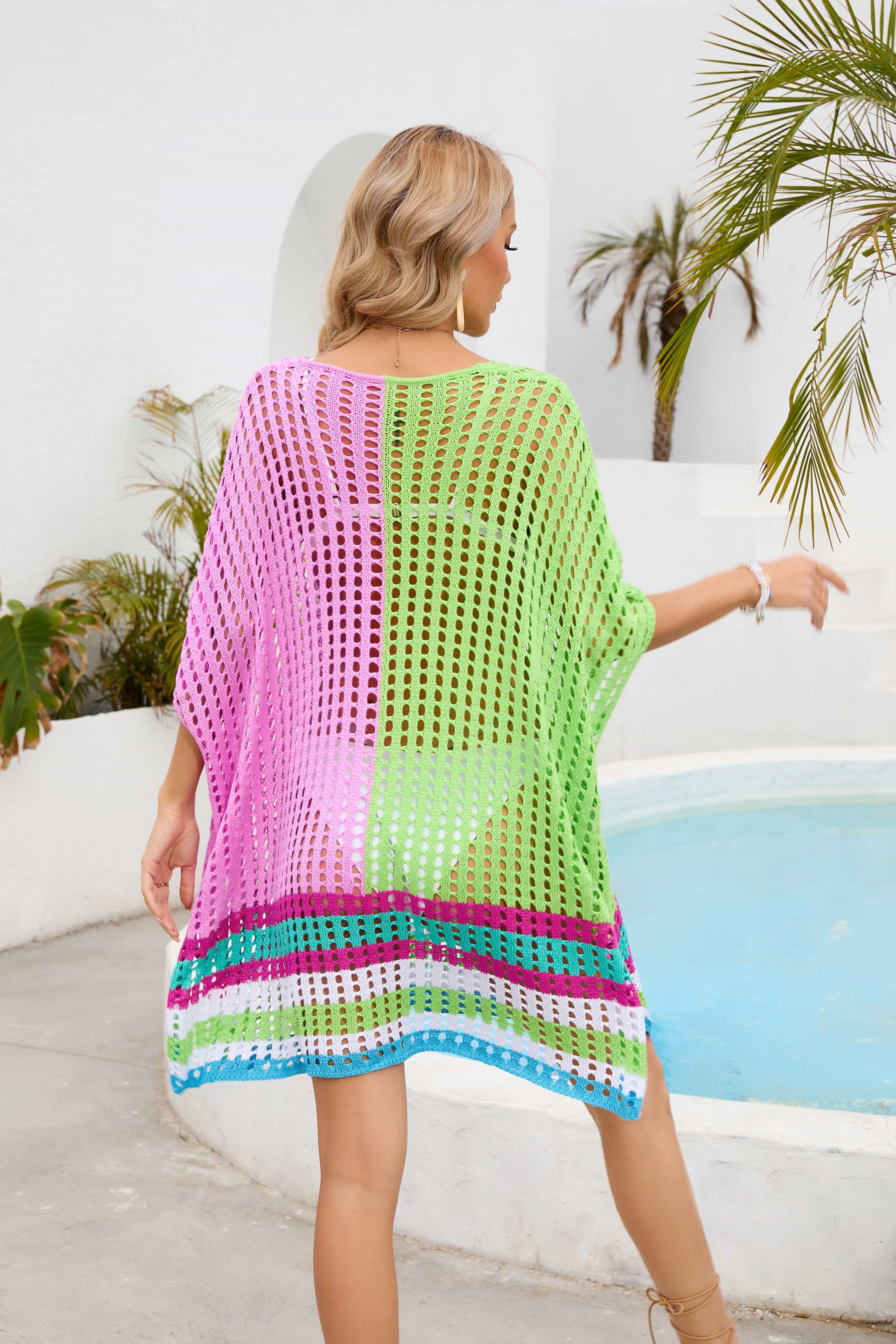 One Size Contrast Openwork Scoop Neck Swim Cover Up - Southern Shores Clothing
