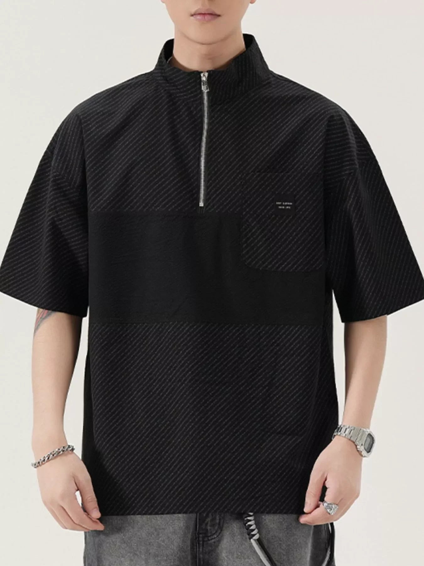 Plus Size Oversized Half-Zip Textured T-Shirt - Southern Shores Clothing