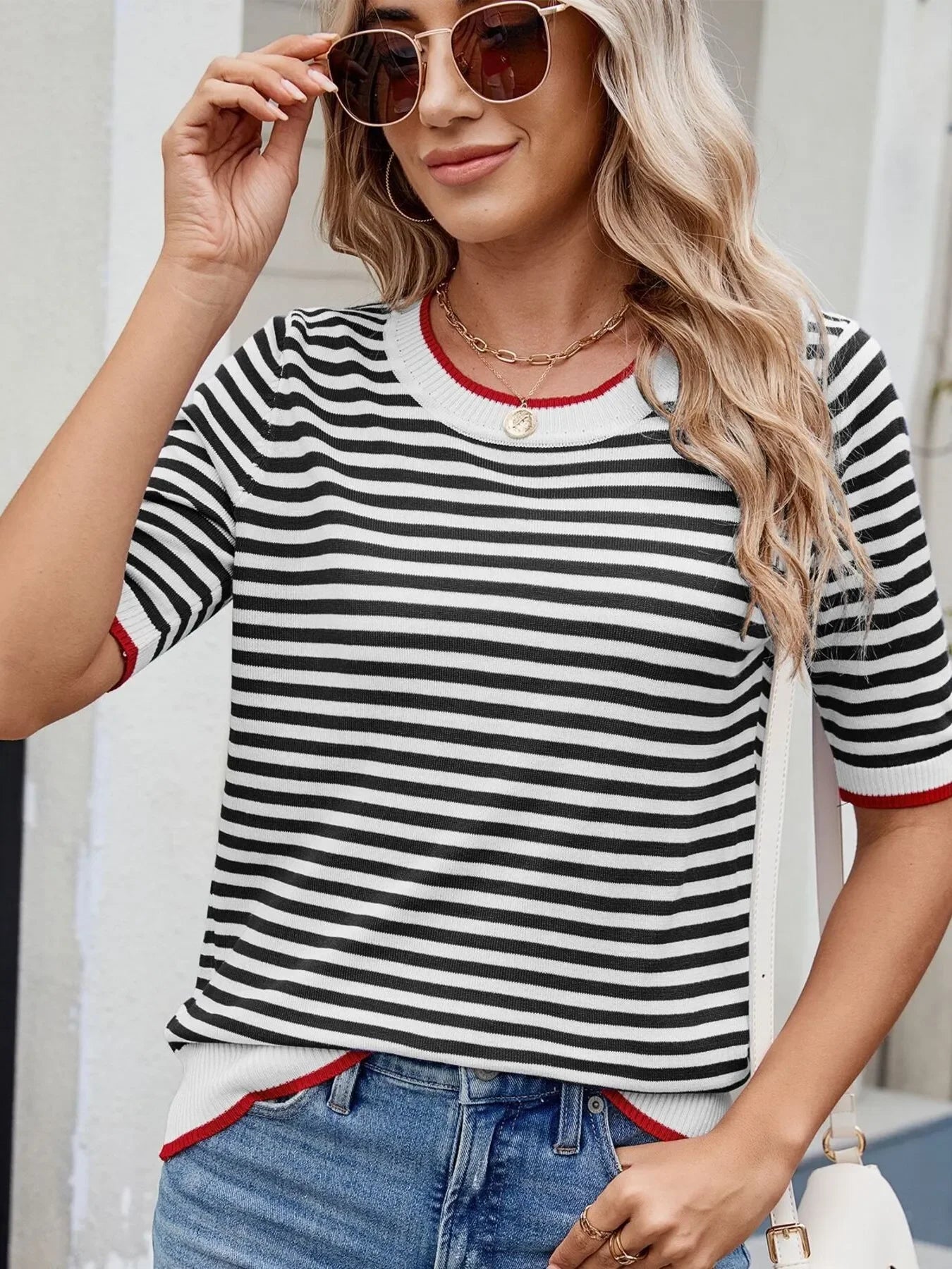 Striped Casual T-Shirt With Contrast Trim Basic Fit - Southern Shores Clothing
