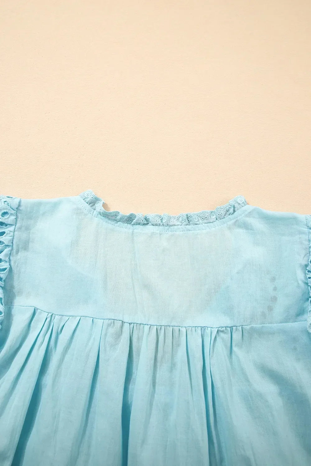 Breathable Cotton Blouse With Eyelet Lace Trim Puff Sleeves - Southern Shores Clothing