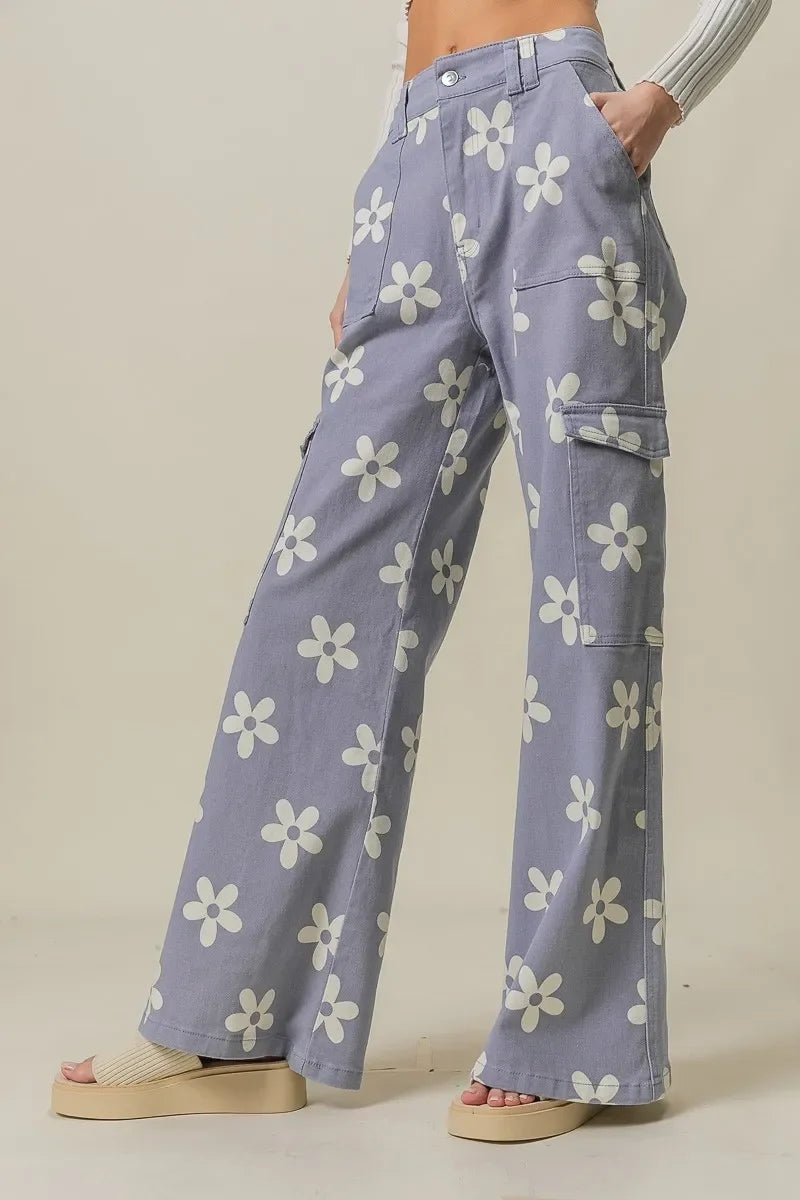 Floral Printed Wide Leg Pants With Pockets - Southern Shores Clothing