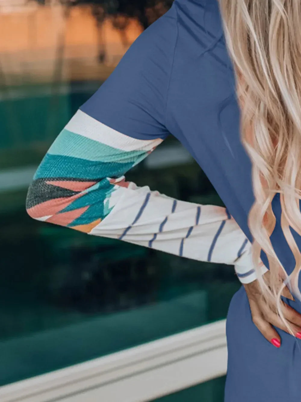 Geometric Pattern Round Neck Long Sleeve T Shirt - Southern Shores Clothing