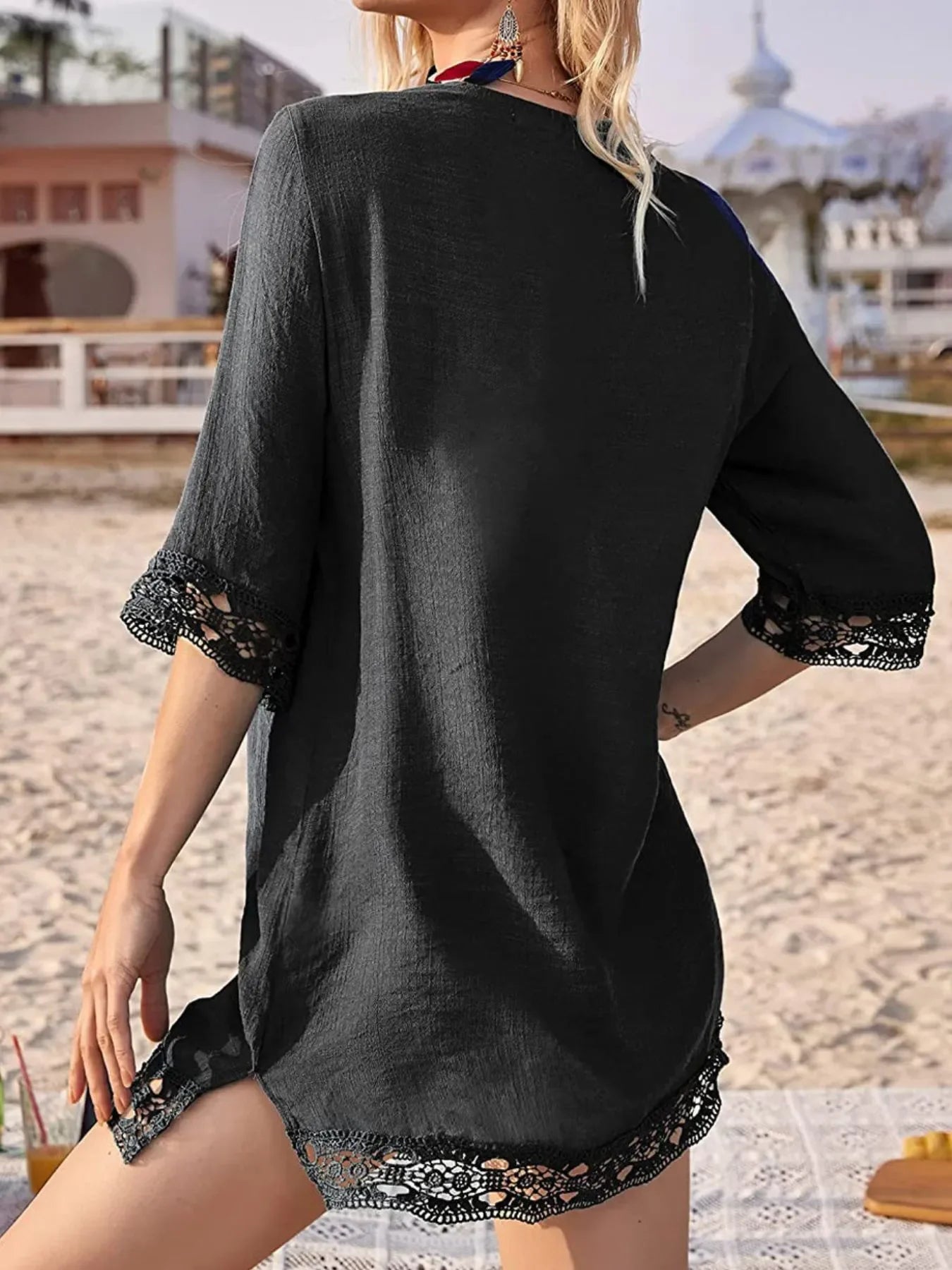 Lace Trim V-Neck Lightweight Swimwear Cover-Up - Southern Shores Clothing