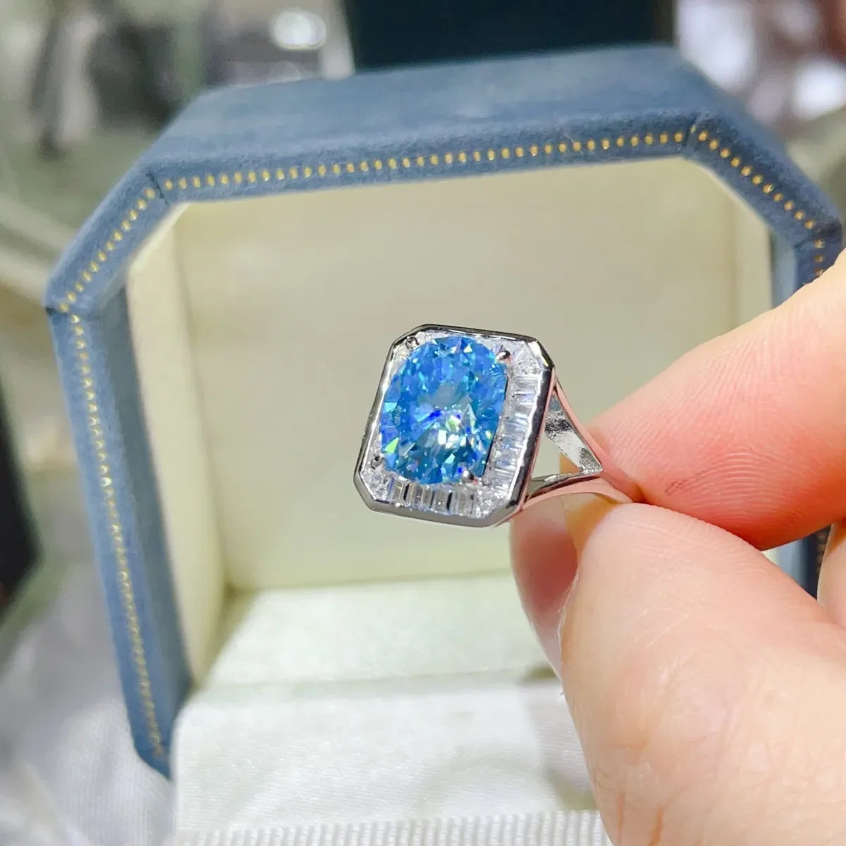 3 Carat Moissanite Square Ring In Platinum Plated Silver