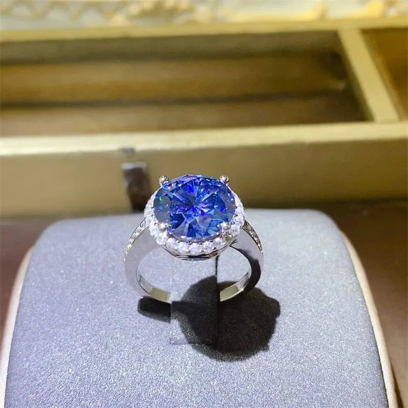Moissanite Sterling Silver Ring With Halo Zircon
