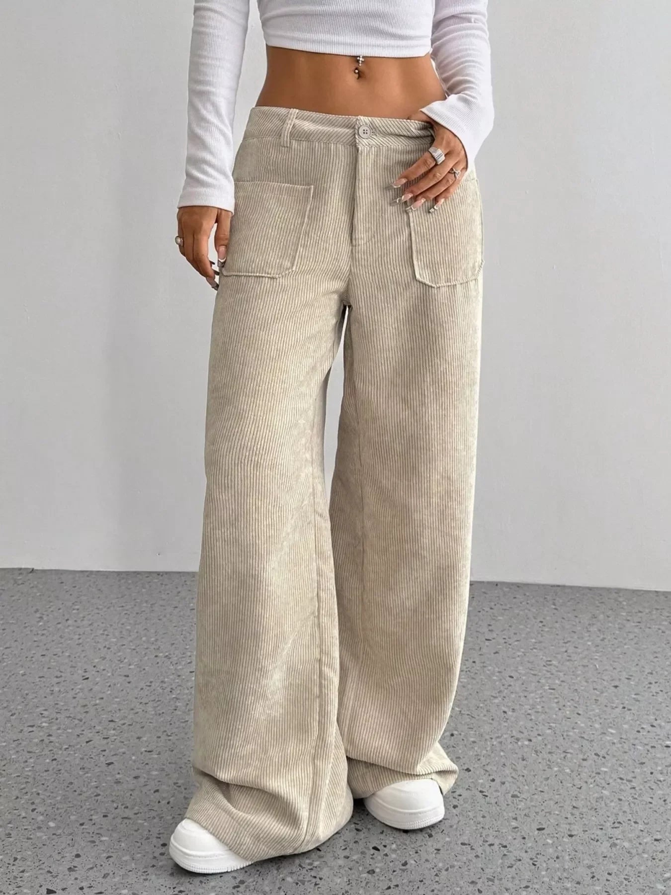 Wide Leg Corduroy Pants With Pockets And Relaxed Fit - Southern Shores Clothing