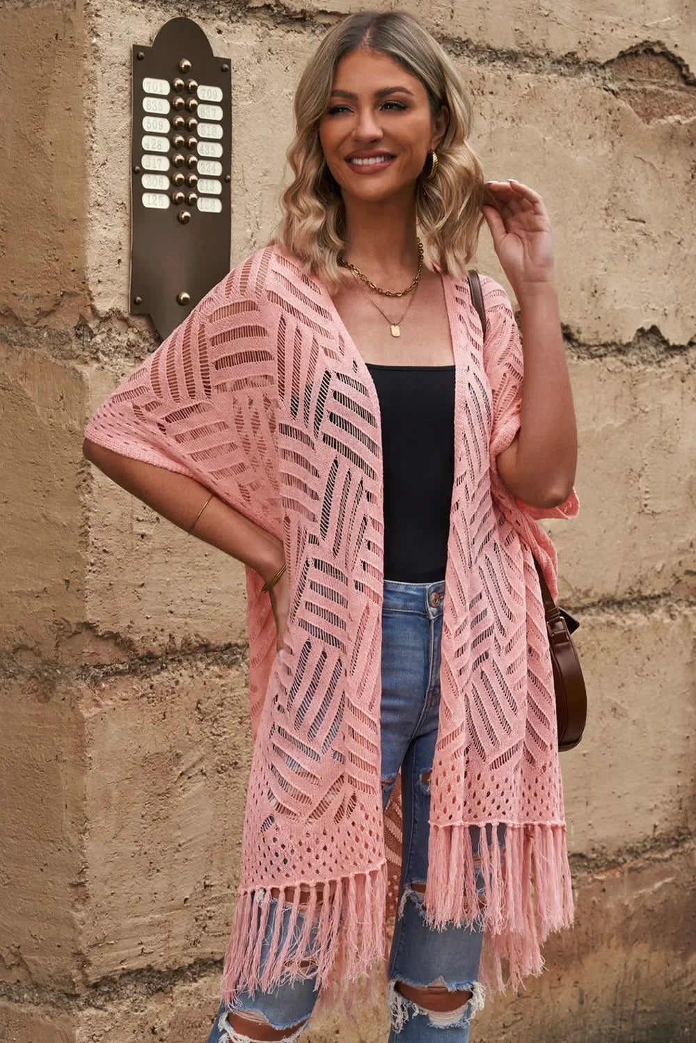 Lightweight Openwork Fringed Cardigan With Open Front - Southern Shores Clothing