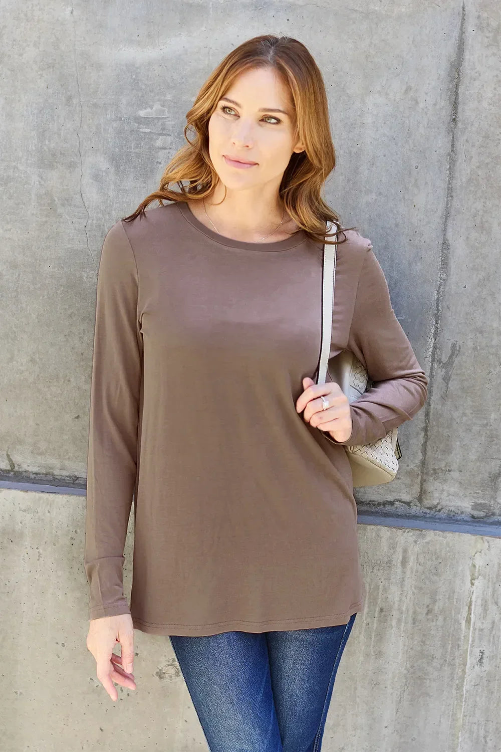 Basic Round Neck Long Sleeve Knit Top Silhouette - Southern Shores Clothing