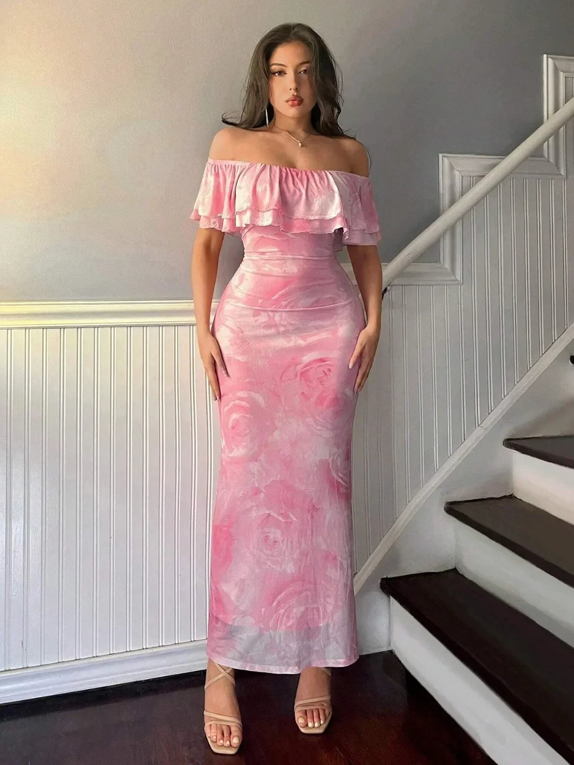 Layered Ruffled Off-Shoulder Dress With Stretch - Southern Shores Clothing