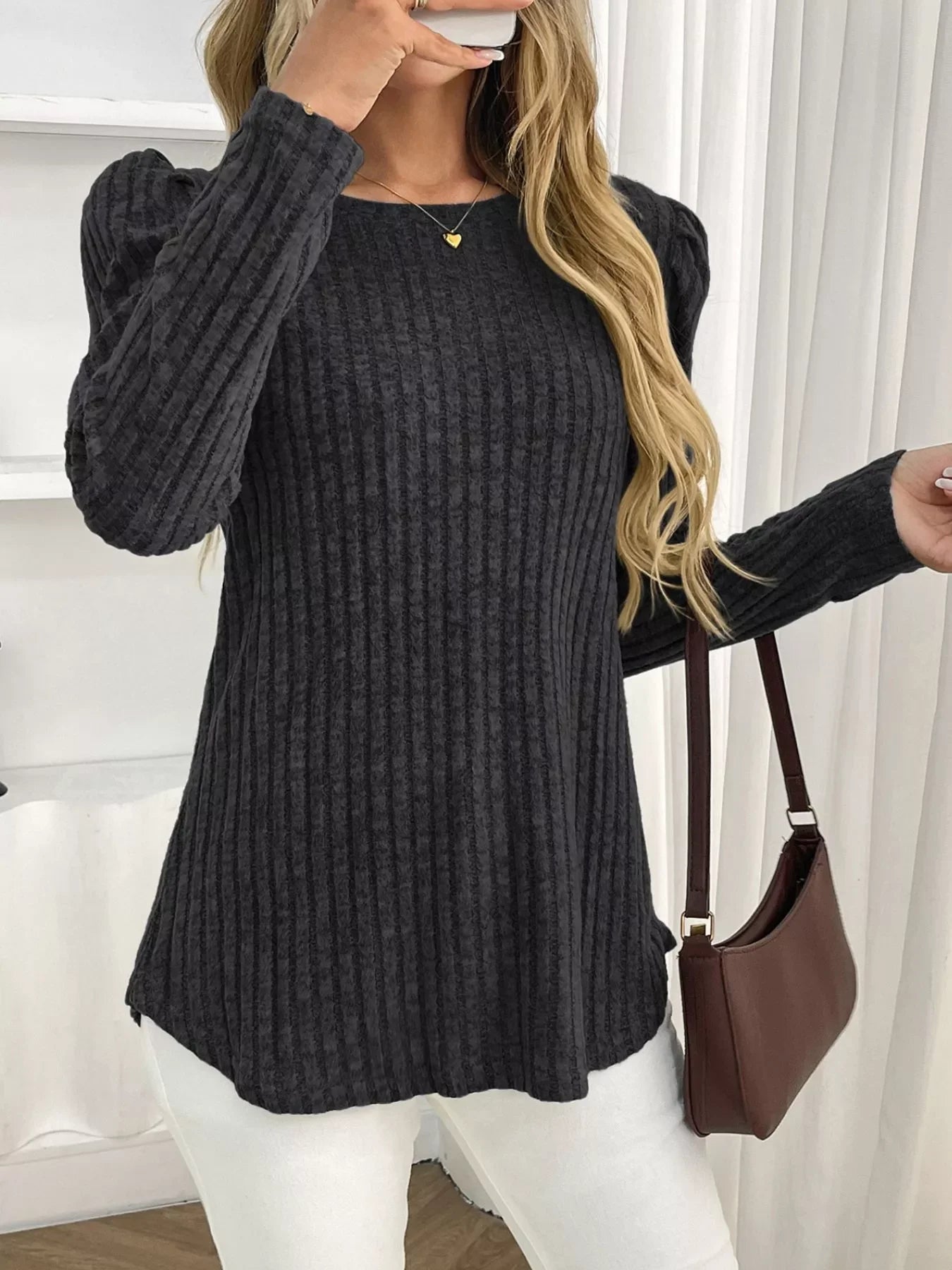 Round Neck Puff Sleeve T-Shirt - Southern Shores Clothing
