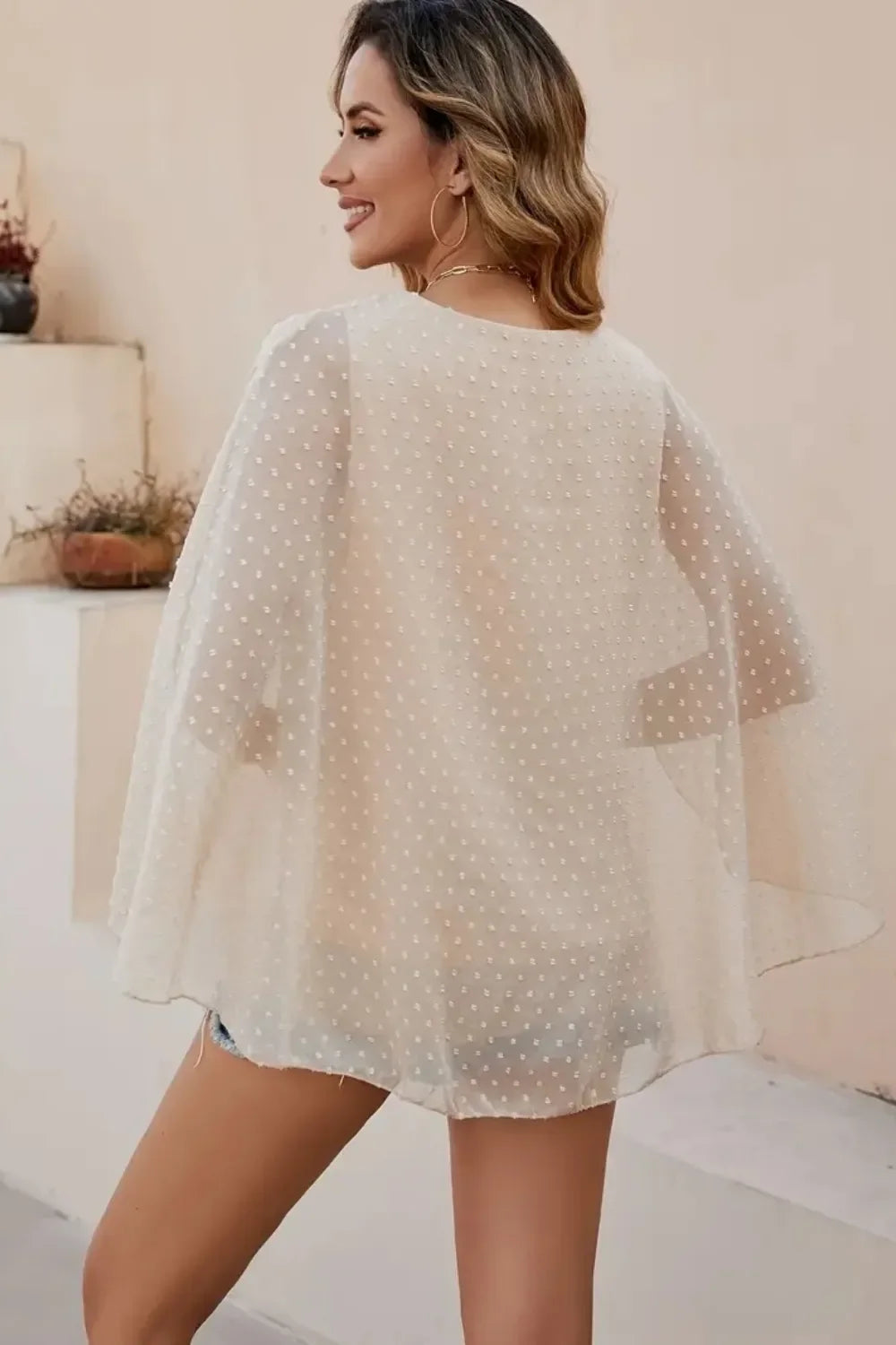 Swiss Dot Round Neck Polyester Blouse Casual Top - Southern Shores Clothing